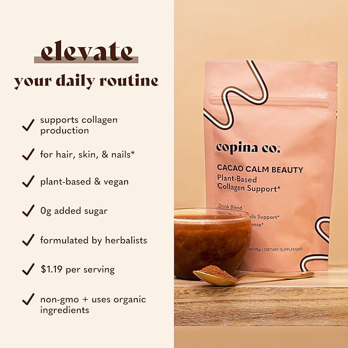 Cacao Beauty Vegan Collagen Booster Drink Blend: Plant-Based Collagen Support Smoothie Drink Vegan Creamy Blend | Cacao Flavor | 1 Bag - 25 Servings per Bag