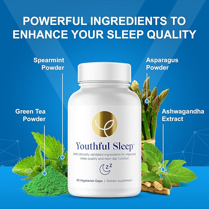 Youthful Sleep | Natural Sleep Support, No Melatonin, Supports Deep Rest and Improved Next-Day Function, Safe for Daily Use | 60 Capsules (1-Month Supply)