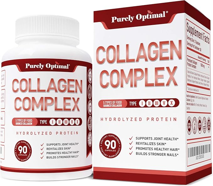 Purely Optimal Premium Multi Collagen Peptides Capsules (Types I, II, III, V, X) + Premium Hair Vitamins Supplement-Gummy Vitamins w/Biotin, Folic Acid, Vitamins A&D