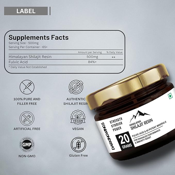 Pure Himalayan Shilajit Resin High Potency for Men & Women, Pure Natural Shilajit, 500 mg Per Serving, Naturally Occuring Trace Minerals & Fulvic Acid for Energy, Metabolism & Immune Support