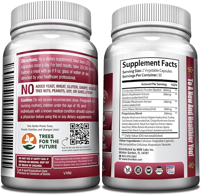 Complete Mushroom Supplement -10 in 1 Complex with Lions Mane, Cordyceps, Shiitake, Chaga, Turkey Tail for Immune Support, Memory, Focus & Natural Energy Booster - 180 Capsules (3 Bottles)