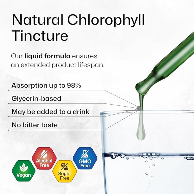 BIO KRAUTER Liquid Chlorophyll Drops - Cleanse & Immune Support - Internal Deodorant - Sodium Copper Chlorophyllin Extract Supplement - 2 fl oz