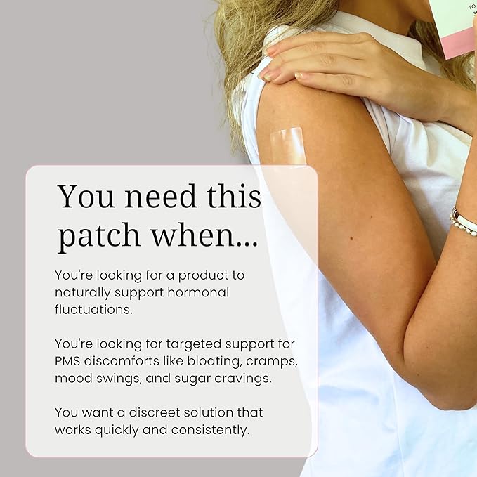 PreMenstrual Patch for Women - 30 Topical PMS Period Cycle Menstrual Patches, Vitex Chasteberry, Magnesium, Evening Primrose Oil, Dong Quai Extract, Curcumin, Vitamin B6 & E