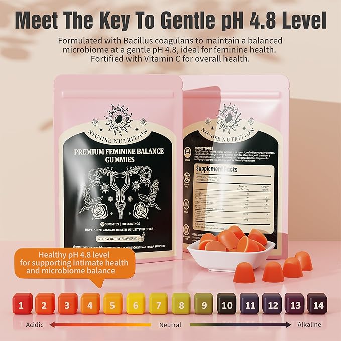 Feminine Balance Gummies, Premium Balance Supplement for Women PH Health, Immune Support, Vegan, Gluten-Free - Hawaiian Pineapple - 60 Gummies - 30 Servings