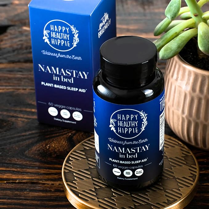 Namastay in Bed Natural Sleep Aid for Adult – Valerian Root Capsules, Melatonin 0.5mg, L Theanine Supplement, Chamomile, Passionflower, Magnolia Bark | Non-Groggy, Plant-Based Pills | 60 Ct