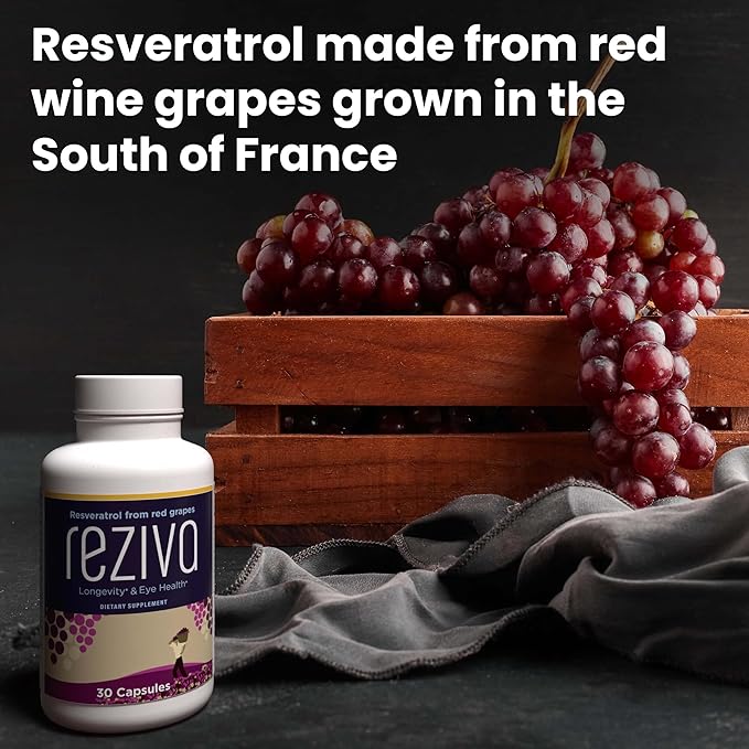 Reziva Resveratrol Supplement - Ultra High Potency & Doctor Formulated - Transresveratrol Supplements - Grapeseed With Resveratrol - For Longevity, Eye Health And, Overall Well-Being - 30 Veg Capsules
