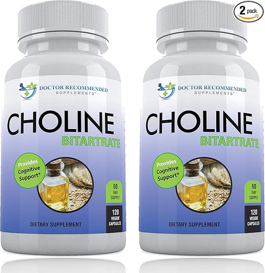 Premium Choline - 500 mg - 120 Veggie Capsules - Supports Cognitive Health, Memory & More - 2 Pack