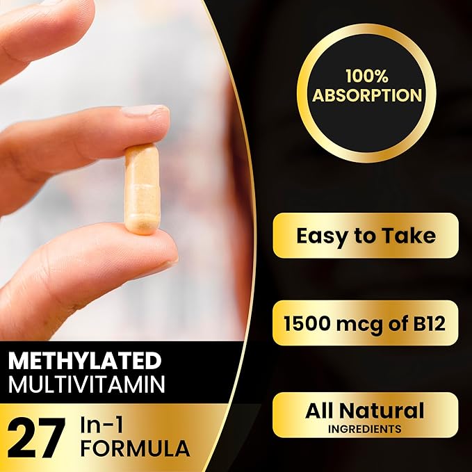 Eliixr Methylated Multivitamin Supplement for Men and Women with Active Methyl B12 and 5-MTHF Methylfolate 90 Vegetable Capsules Iron Free Made in The USA