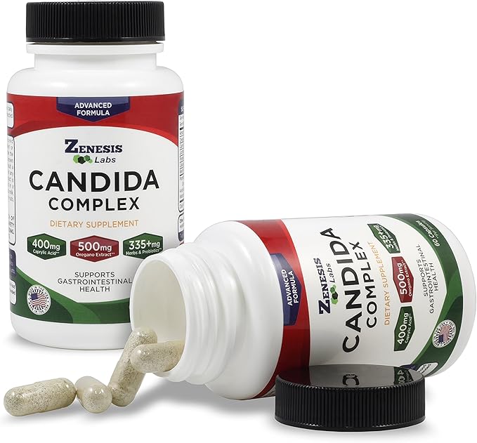 Zenesis Labs Candida Complex Cleanse Detox Caprylic Acid Supplement, Oregano Extract, Probiotics, Enzymes (60 Capsules, 30 Day Supply)