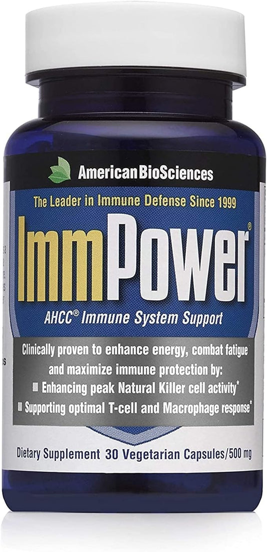 ImmPower, AHCC Mushroom Extract Immune System Support - Immune Support Supplement for Adults - Supports Cytokine Function - 30 Vegetarian Capsules, 500mg/capsule