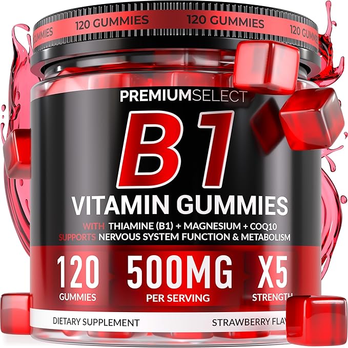 Vitamin B1 Gummies – Sugar Free B1 Gummies with Thiamine, CoQ10 & Magnesium – B1 Vitamins for Women & Men, Adults & Kids – Thiamine Gummies for Energy & Nerve Support – 120 Count, 2-Month Supply