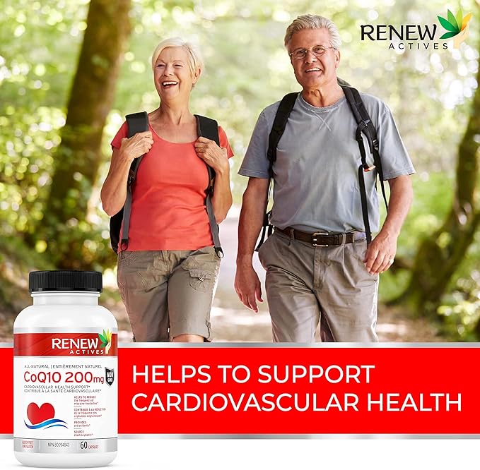 Renew Actives CoQ10 Ubiquinone Supplement 200MG per Serving – Supports Heart Health, Migraine Relief, Immune System Boost Antioxidant Support & Energy – High Potency, Made in Canada - 60 Capsules