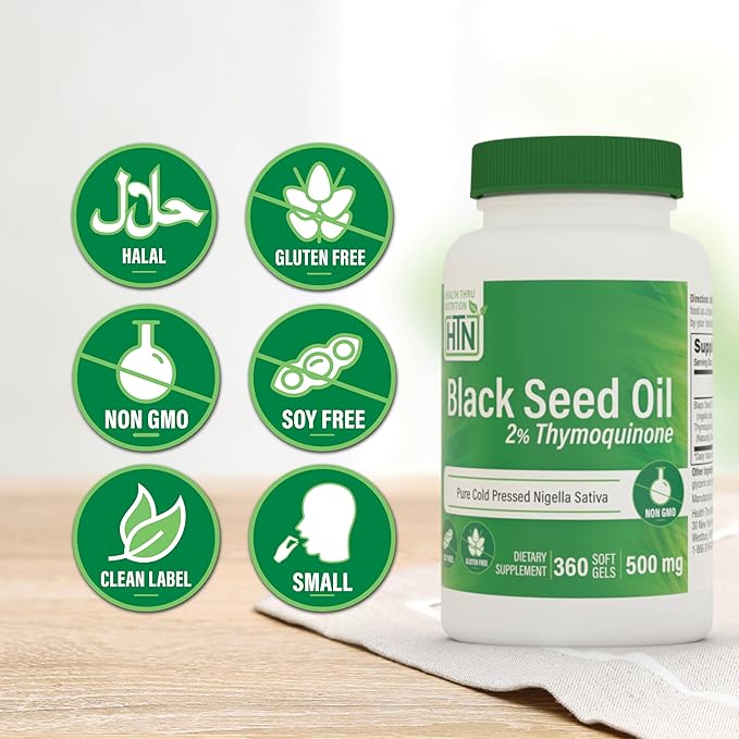 Health Thru Nutrition Black Seed Oil 500mg 360 Softgels | High Potency 2% Thymoquinone | 3rd Party Tested | Pure Cold Pressed | Organically Gown | Non-GMO, Gluten Free, Soy Free