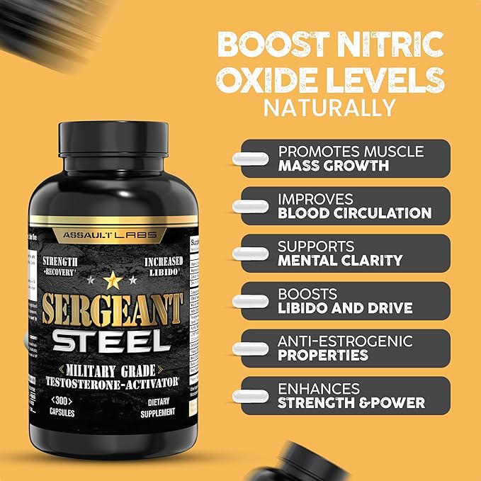 Sergeant Steel Blended with shilajit,Ashwagandha,mucuna,Magnesium,Nettle,zinc and Others for,Muscle Growth,Energy,Calm and Immune Support.300 Capsules 2 Months Supply.