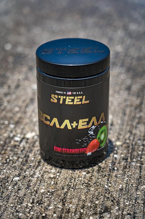 Steel Supplements | High Performance BCAA EAA Powder | Promotes Lean Muscle Growth and Workout Endurance | 2:1:1 Ratio to Recover Muscle Faster 30 Servings. (Kiwi Strawberry)
