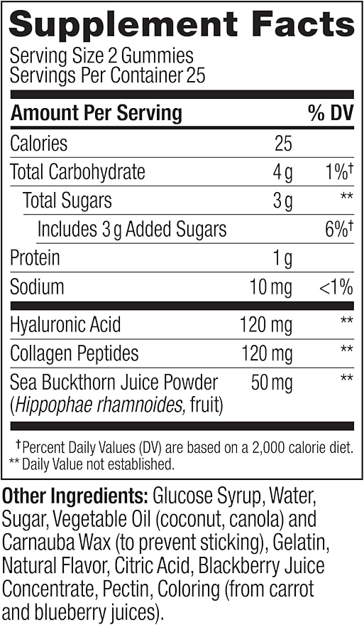 OLLY Glowing Skin Collagen Gummy, Hydrated, Youthful Skin, Hyaluronic Acid, Sea Buckthorn, Chewable Supplement, Berry, 25 Day Supply - 50 Count