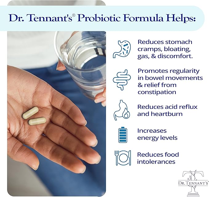 Dr. Tennant's Probiotic Formula with Prebiotics | 30 Billion CFUs | Time-Release, Acid-Resistant, Vegan Capsules | Gluten-Free, Dairy-Free, No Refrigeration Needed