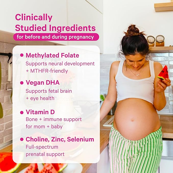 Pink Stork Premium Prenatal Gummy Vitamins with DHA, Folate, and Vitamin D - Multivitamin and Nutrient Blend for Neural Tube and Fetal Brain Development - Pregnancy Must Haves - 60 Vegan Gummies