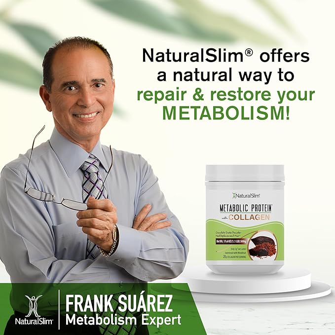 NaturalSlim Metabolic Protein Powder with Collagen Chocolate - Hydrolyzed Collagen Protein Powder for Hair, Skin, Bone, and Metabolism - Low Carb Meal Replacement Shake Mix - 17.6 oz