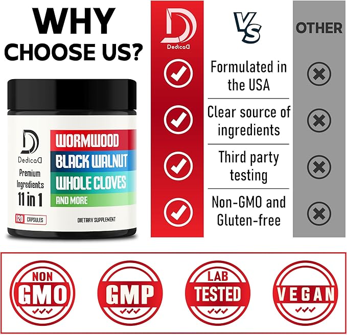 Wormwood Supplement - 120 Capsules Extracted from Black Walnut, Cloves, Turmeric, Apple, Berberine HCl & More - 11 Ingredients Combined for Digestive Health, Immune System - 2-Month Supply