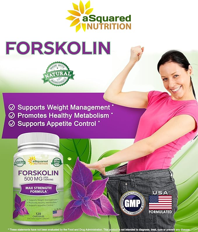 aSquared Nutrition Forskolin 500mg Max Strength -120 Capsules, Natural Supplement for Pure Weight Loss Fuel, Coleus Forskohlii Root-Forskolin Diet Pills, Belly Buster Pure Fat Burner 2X Slim Trim Lose