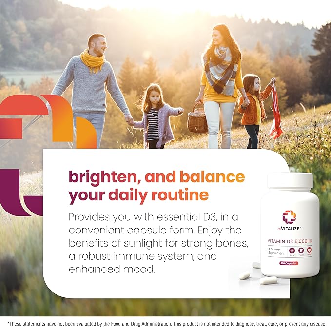 REVITALIZE Vitamin D3 5000 IU Supplement for Immune Support & Bone Health - 120 Capsule, Compare & Save Complete.