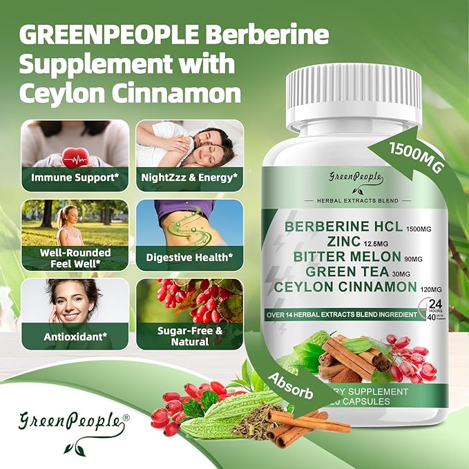 Berberine Supplement with Ceylon Cinnamon - Berberine 1500mg Activates AMPK & GLP-1 Berberine HCL Capsules with Bitter Melon/Artichoke Extracts & Natural Herbs for Immune Support 90 Count
