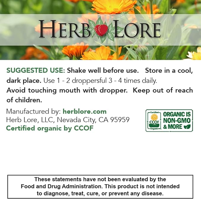 Herb Lore Organic Mullein Tincture Drops - Mullein Leaf Extract for Lungs - Safe for Kids - Alcohol Free (4 fl oz)