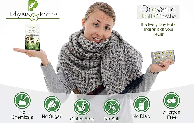 Oreganic Plus Mastic - Oregano Essential Oil Capsules & Chios Mastic Gum Oil - Wild Oregano Oil Capsules Organic - Immune Booster and Intestinal Support - Non-GMO - 30 Count Blister