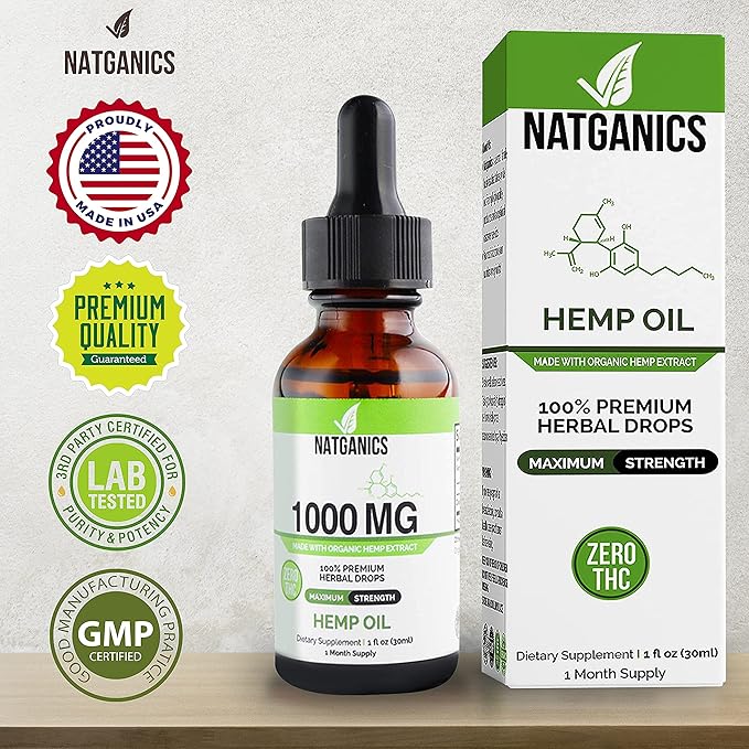Organic Hemp Oil 1000mg - Ultra Premium Hemp Oil Drops 1000mg - Natural Hemp Oil Extract Tincture - Non-GMO Ultra-Pure CO2 Extracted Drops - Omega Fatty Acids 3 6 9 - Organically Grown & Made in USA
