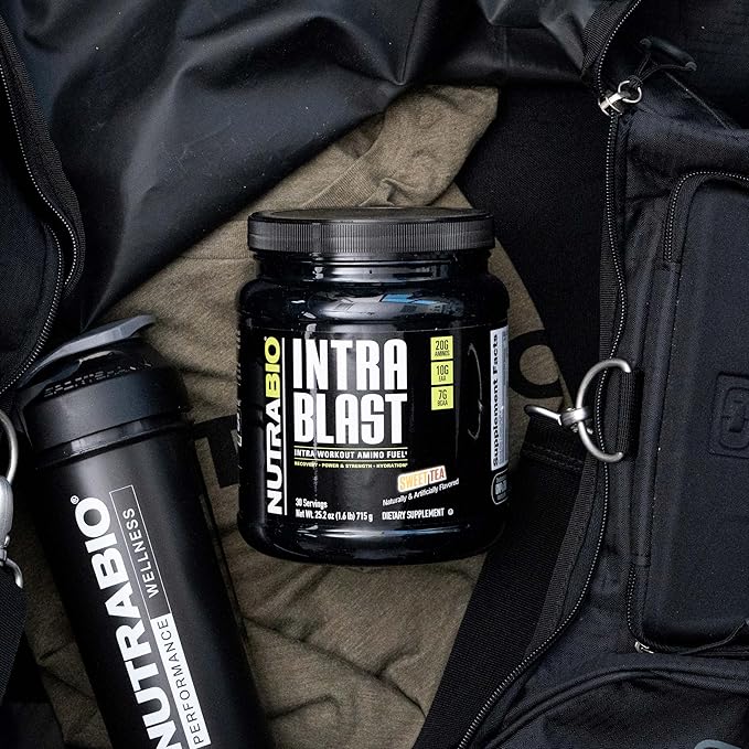 NutraBio Intra Blast Bcaa Powder Amino Acid Supplement, Electrolyte & Hydration Blend, Intra, Pre Workout & Muscle Recovery, 20g Eaa Amino Acids Powder, 5g Glutamine- Sweet Tea, 30 Serving