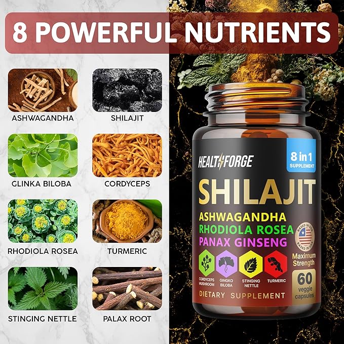Shilajit, Ashwagandha Capsules & Sea Moss Capsules Black Seed Oil Capsules Ashwagandha, Turmeric - Shilajit for Woman Men Immune Support Rhodiola Rosea, Shilajit 60 Capsules & Sea Moss 60 Capsules Set