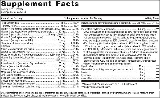 Metagenics PhytoMulti Multivitamin Without Iron - Daily Multivitamin for Overall Health & Aging - 20+ Essential Vitamins & Minerals - with Vitamin B6, Lutein, Zeaxanthin & More - 120 Tablets