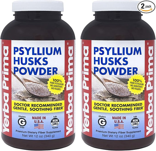 Yerba Prima Psyllium Husk Powder 12 oz (Pack of 2) - Natural Fiber Supplement