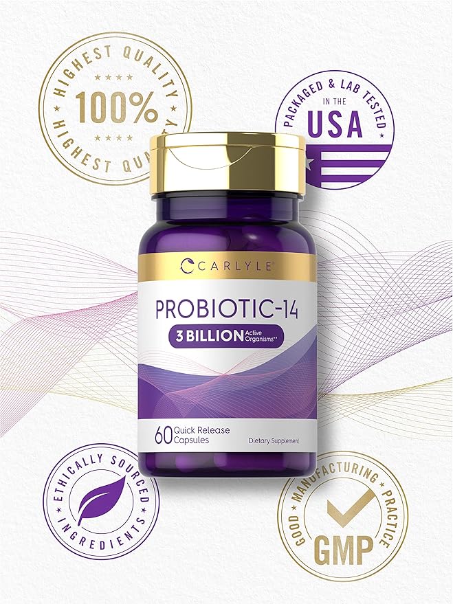 Carlyle Probiotic for Women & Men | 3 Billion CFU | 60 Capsules | 14 Strains | Non-GMO & Gluten Free