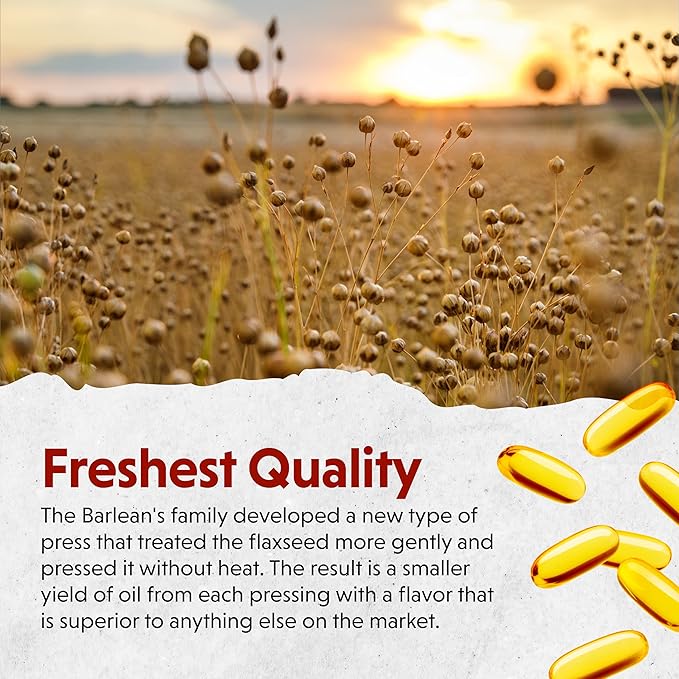 Barlean's Flaxseed Oil Softgels, Cold-Pressed Flax Seed Supplement with 1,650 mg ALA Omega-3 Fatty Acids, 1000mg, 100 ct