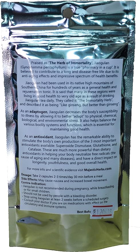 Jiaogulan Capsules (Gynostemma Pentaphyllum) Organically Grown | Improve Overall Health | Longevity Antiaging 100% Crushed Leaf (100x500mg)