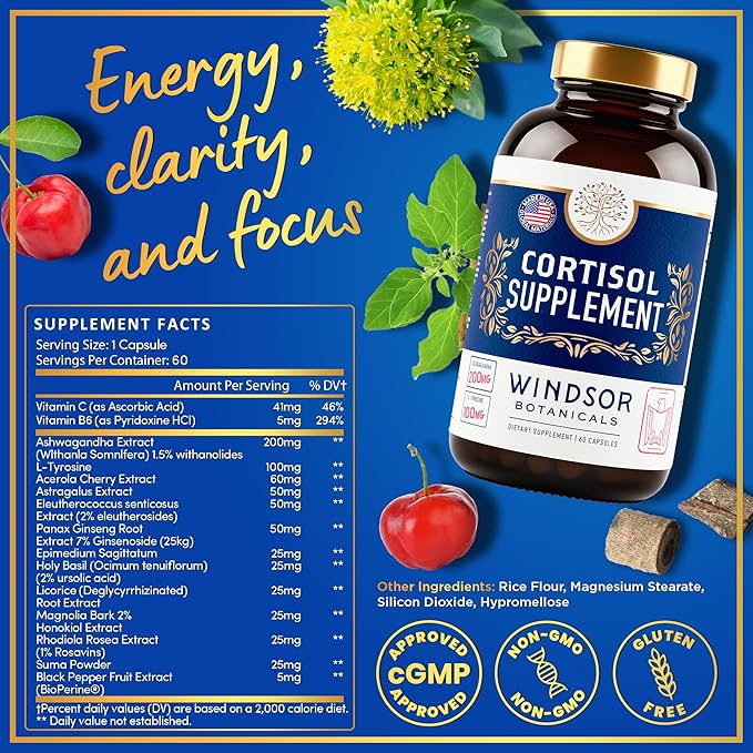 WINDSOR BOTANICALS Cortisol Blocker and Liquid Melatonin 3mg General Wellness Bundle