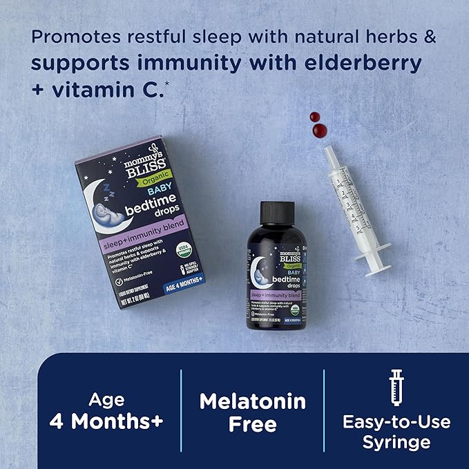 Mommy's Bliss Organic Baby Bedtime Drops + Overnight Immunity Support*, Promotes Restful Night, Melatonin Free, Age 4 Month+, 2 Fl Oz
