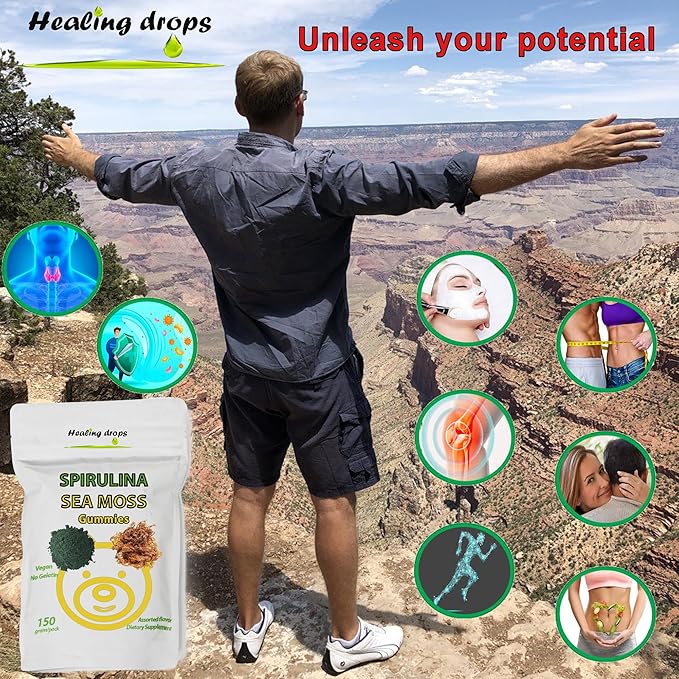 Spirulina Gummies Sea Moss Gummies - Superfood Supplement for Overall Wellness - Spirulina Sea Moss Gummy Bears Made with Blue-Green Spirulina Powder & Sea Moss Extract