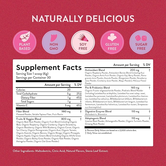 360 Nutrition Blends with Benefits Reds & Superfoods for Natural Antioxidants and Polyphenols, with Fruits & Veggies, Probiotics Digestion, Daily Energy - Berries & Cream - 30 Servings
