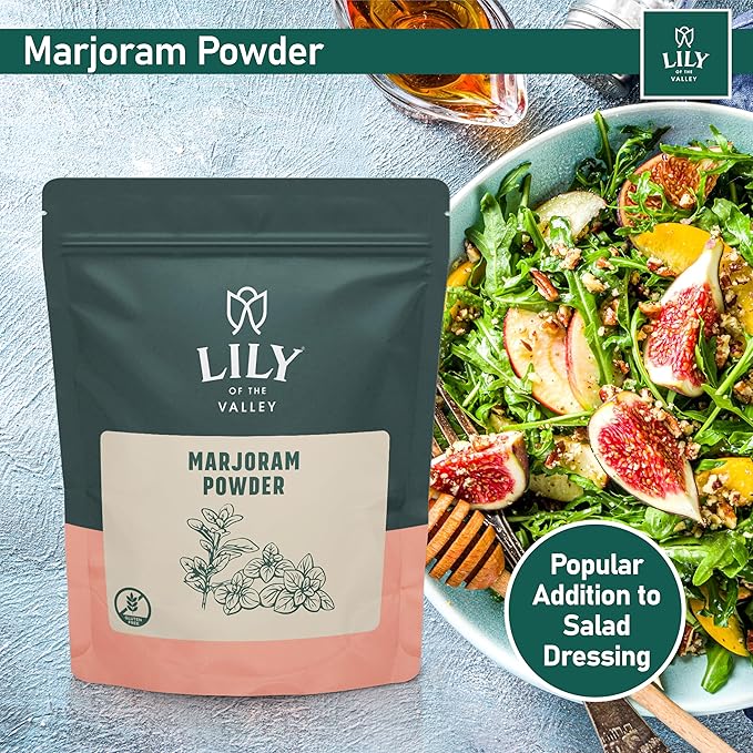 Lily of the Valley Marjoram Leaves Powder - All Natural Fresh Marjoram Ground - Mediterranean Spice Ideal for Cooking - Vegan & Gluten-Free - Packed in Resealable Ziplock Pouch (4oz, 453g)
