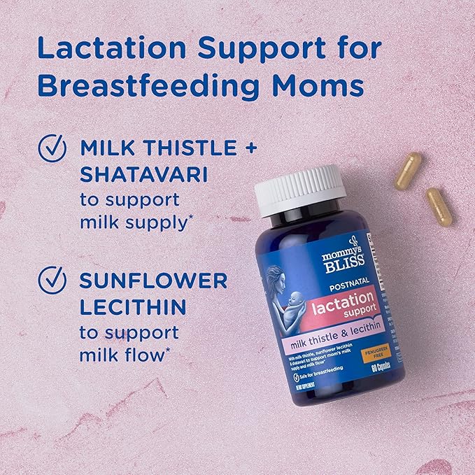Mommy's Bliss Postnatal Lactation Support, Contains Milk Thistle, Shatavari, and Lecithin, 1 Bottle (60 Capsules)