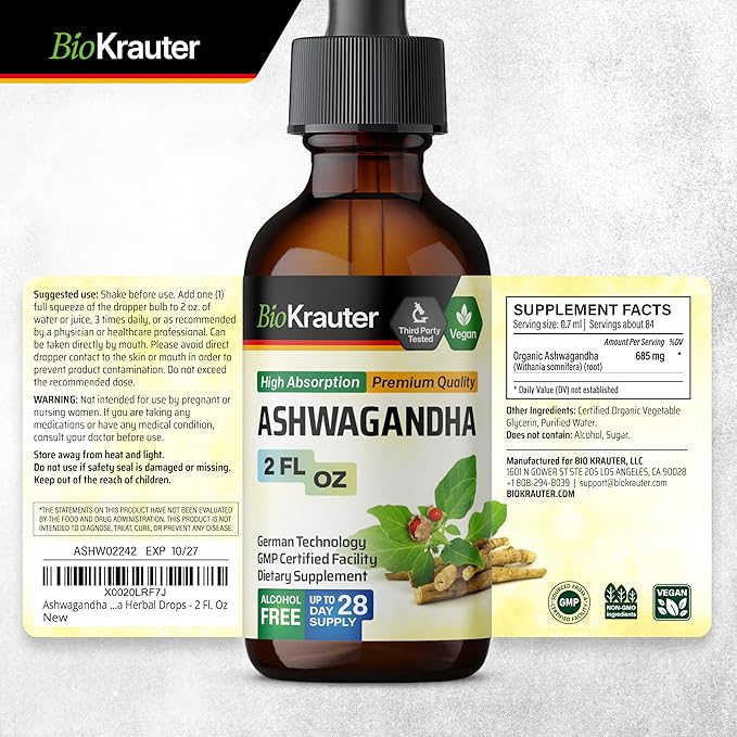 BIO KRAUTER Bacopa Tincture 2 Fl. Oz. & Ashwagandha Tincture 2 Fl. Oz.