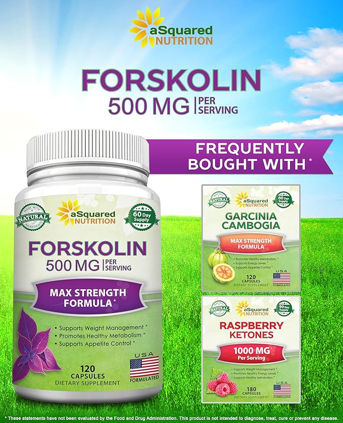 aSquared Nutrition Forskolin 500mg Max Strength -120 Capsules, Natural Supplement for Pure Weight Loss Fuel, Coleus Forskohlii Root-Forskolin Diet Pills, Belly Buster Pure Fat Burner 2X Slim Trim Lose