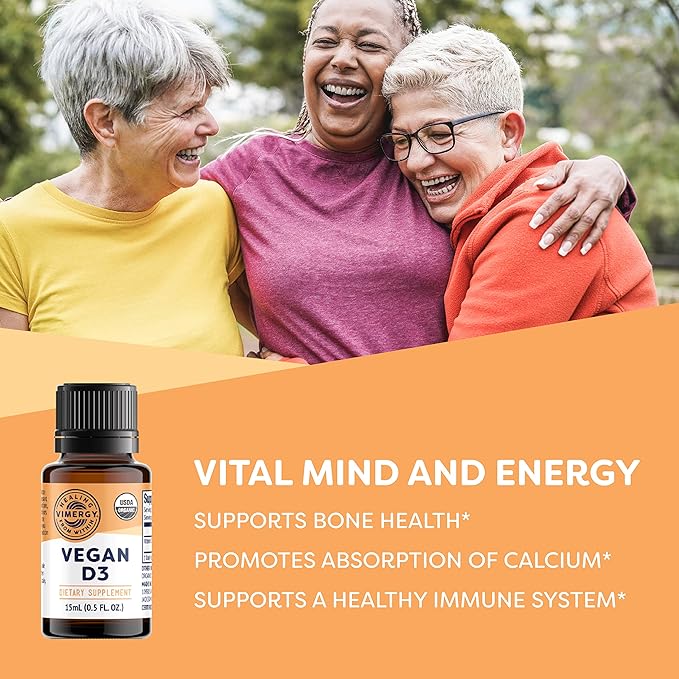 Vimergy Vegan D3 – Benefits Immune Function* – USDA Certified Organic, Vegan, Gluten-Free – 1000IU/Servings, 96 Servings