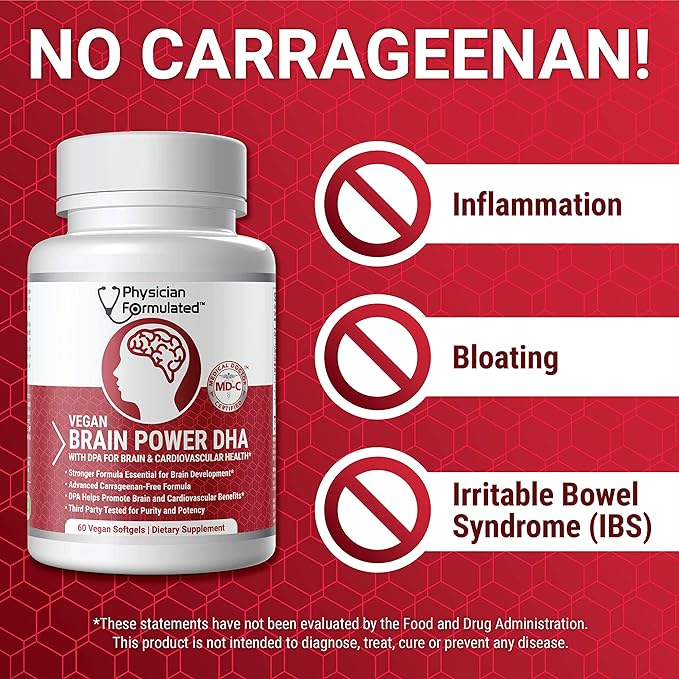 Vegan DHA for Brain and Prenatal 100% Algae Based Omega 3 Essential Fatty Acids with NO Carrageenan, NO Vegetable Oil Plus 2500mcg Astaxanthin