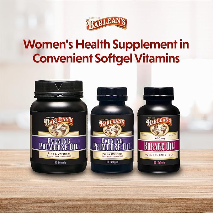 Barlean's Evening Primrose Oil Softgels with Gamma-Linolenic Acid (GLA) - Non-GMO, Gluten-Free - 60-Softgels