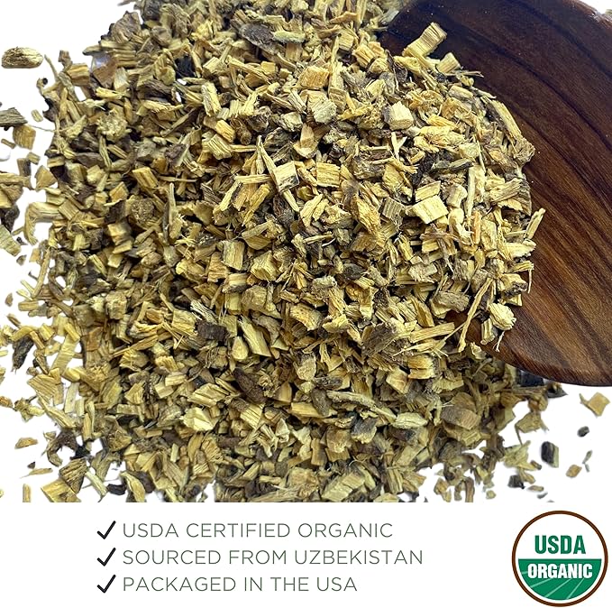 Organic Licorice Root 1 lb. (16 oz.), USDA Certified Organic Licorice Root Tea, Licourice Bulk Chopped, Liquorice, Raiz de Regaliz Licrice, Glycyrrhiza glabra, Cut & Sifted