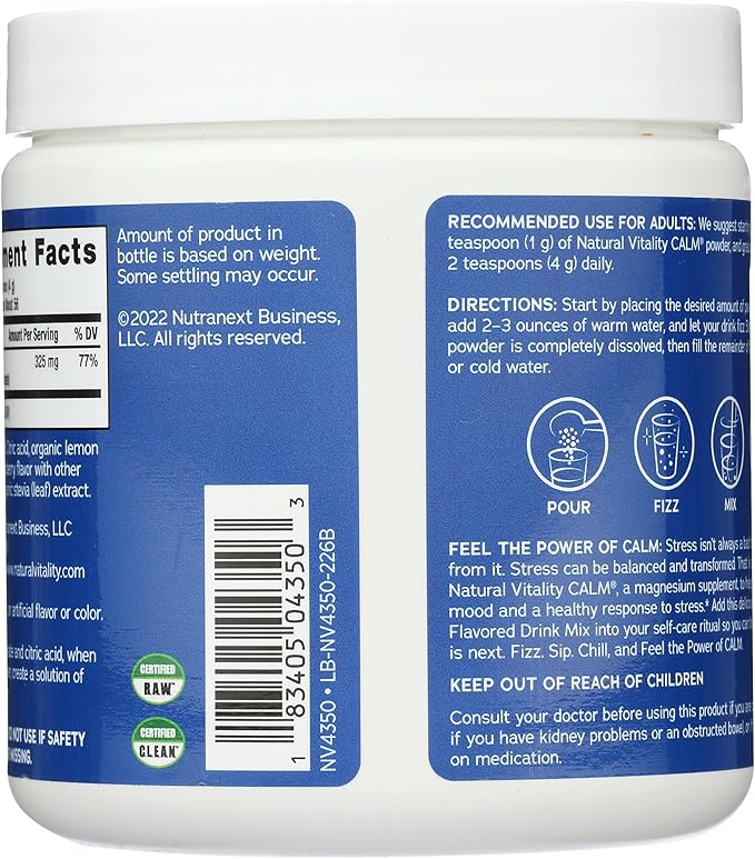NATURAL VITALITY Raspberry Lemon Calm Magnesium Drink Mix, 8 OZ